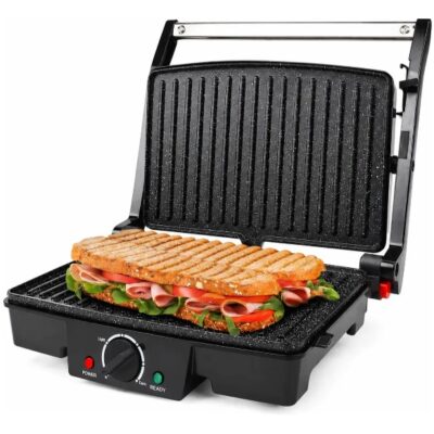 Grill cerámico con tapa prensa — 1500W · placas an