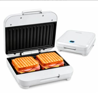 Sandwichera eléctrica blanca — 760W · placas 24 ×