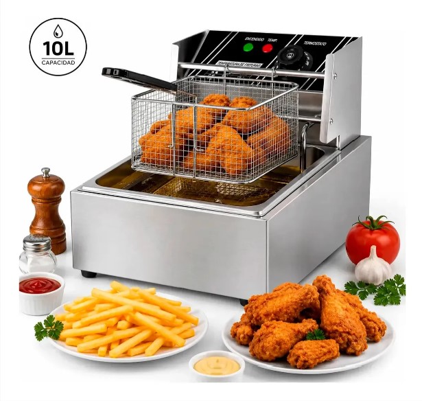 Freidora de aceite 10 L — 2500W · válvula de corte
