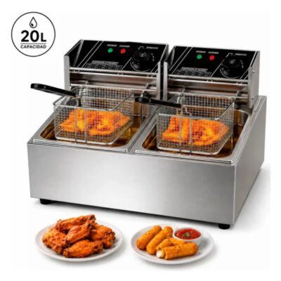 Freidora de aceite doble 20 L — 2 × 2500W · válvul