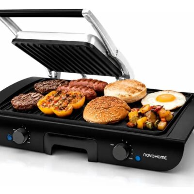 Grill con prensa y plancheta bifera — 1500W · plac